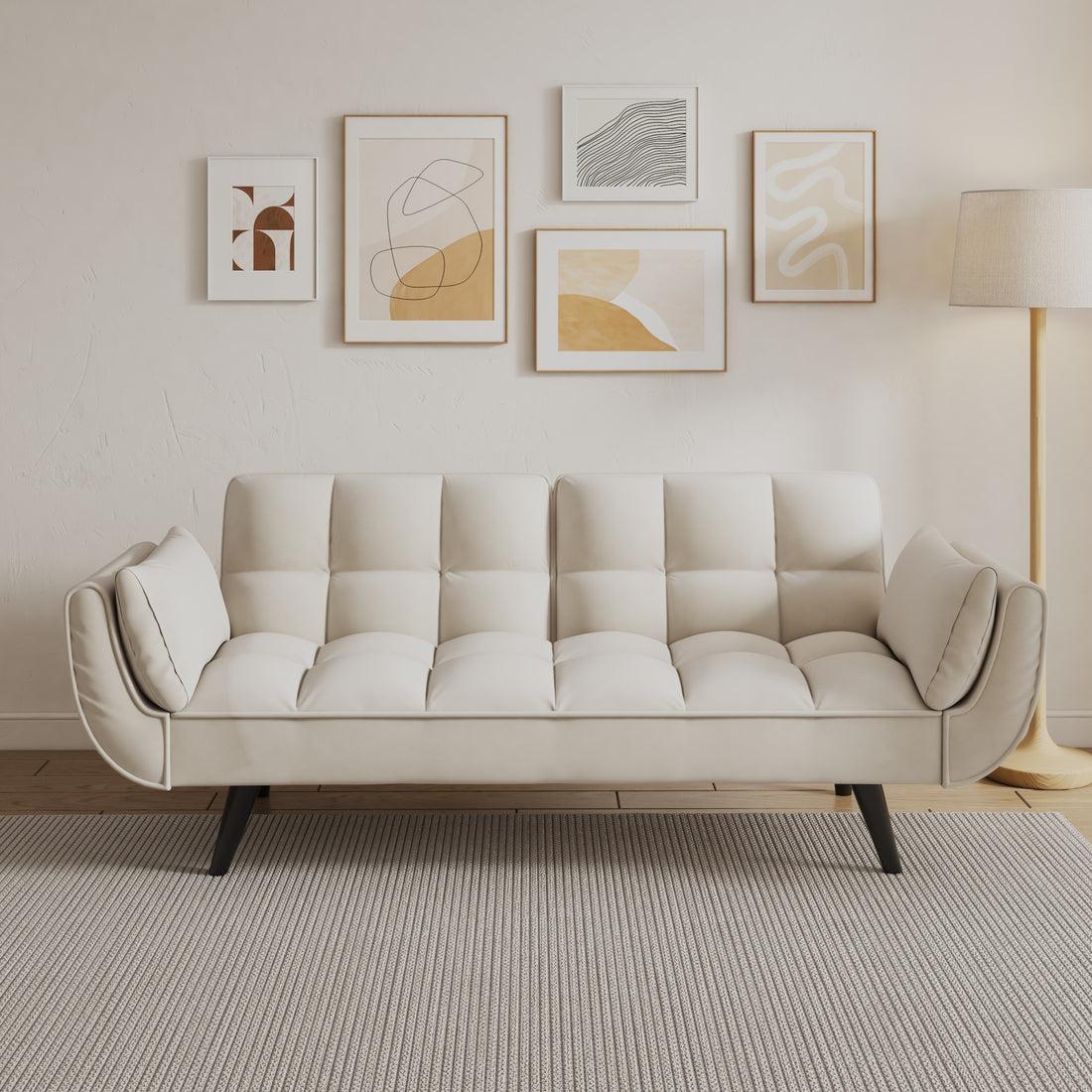 57 Inch Beige Sofa Soft Two Armrests Throw Pillow Pillow Comfortable Fit Apartment Bedroom Small Space Beige Polyester Blend 2 Seat