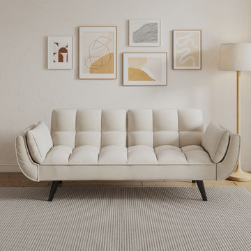 57 Inch Beige Sofa Soft Two Armrests Throw Pillow Pillow Comfortable Fit Apartment Bedroom Small Space Beige Polyester Blend 2 Seat