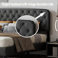 King Size Adjustable Headboard With Fine Linen Upholstery And Button Tufting For Bedroom, Wave Top Dark Grey Dark Grey Wood