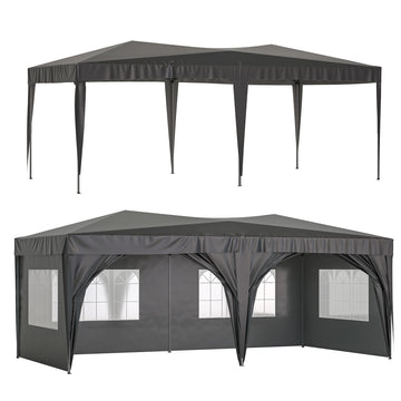 10'X20' Ez Pop Up Canopy Outdoor Portable Party Folding Tent With 6 Removable Sidewalls Carry Bag 6Pcs Weight Bag Beige Black Black Metal