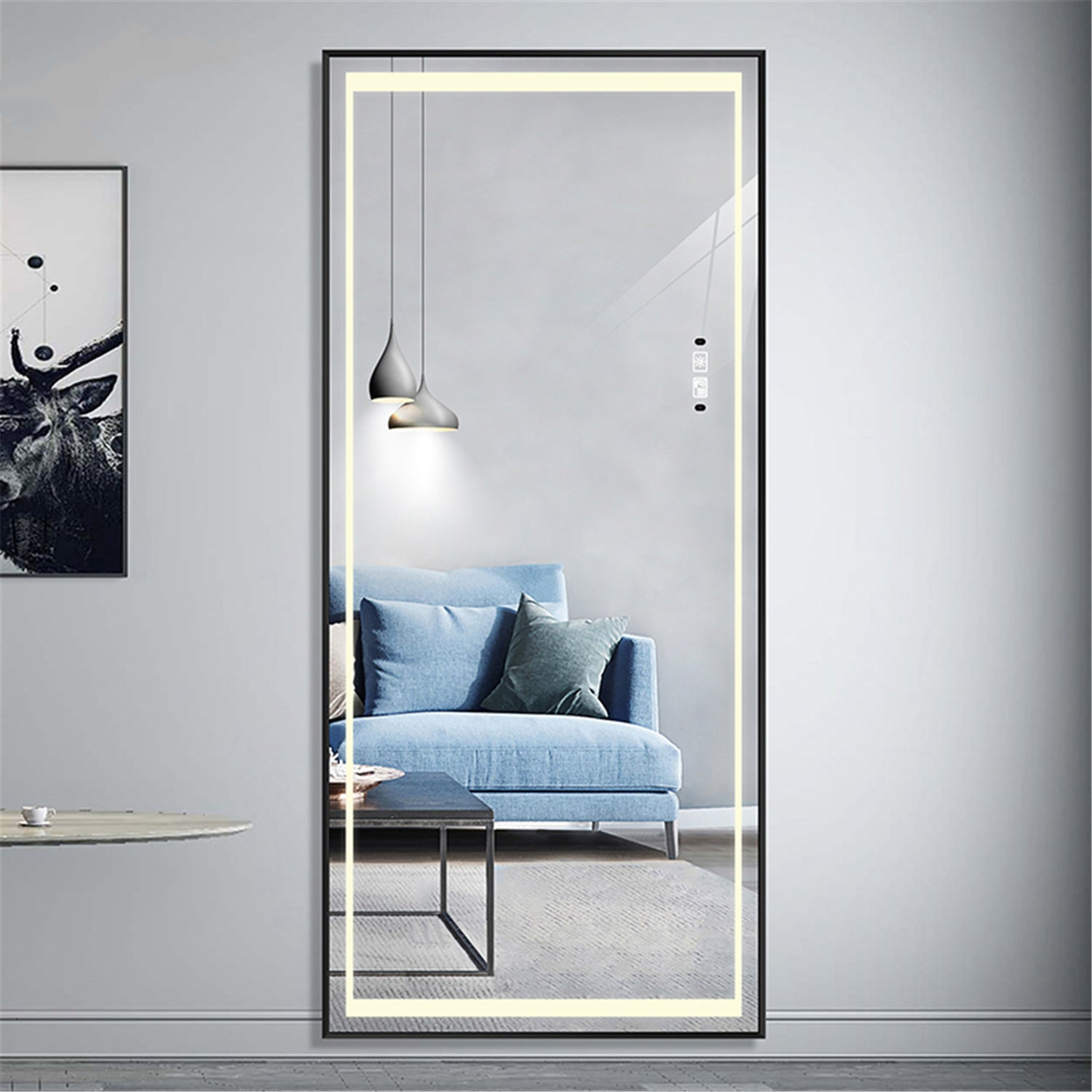 Clearance Goods Full Length Mirrors Intelligent Human Body Induction Mirror Led Aluminum Floor Mirrors Stand Full Body Dressing Room Hotel Mirror Big Size Safe Touch Button Black Aluminium