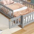 Twin House Shaped Headboard Floor Bed With Fence,Grey Twin Grey Wood Bedroom American Design Pine Bed Frame Pine