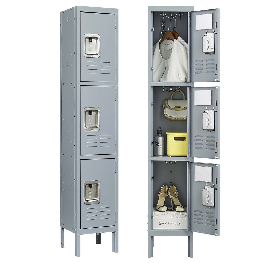 3 Door 66"H Metal Lockers With Lock For Employees,Storage Locker Cabinet For Home Gym Office School Garage,Gray Freestanding 3 4 Spaces Gray Gym Door Locks Modern Metal Metal