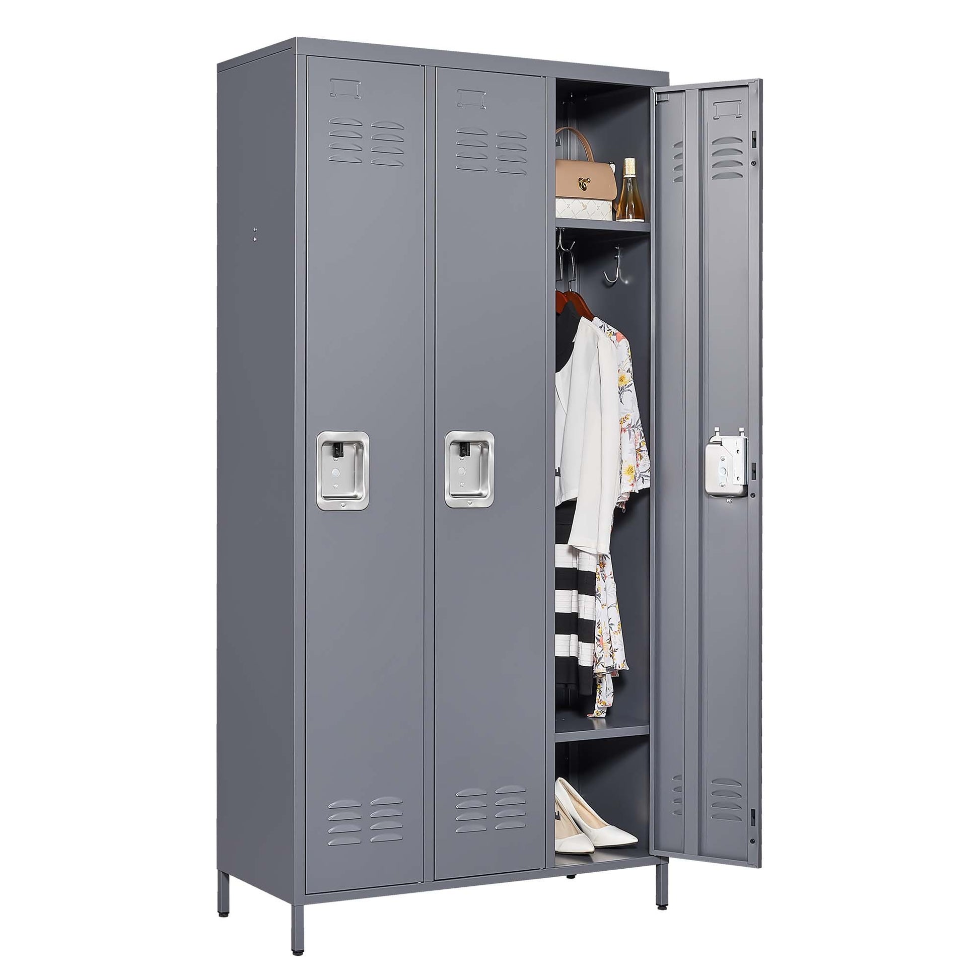 3 Door 72"H Metal Lockers With Lock For Employees,Storage Locker Cabinet For Home Gym Office School Garage,Gray Freestanding 5 Or More Spaces Gray Gym Door Locks Modern Metal Metal