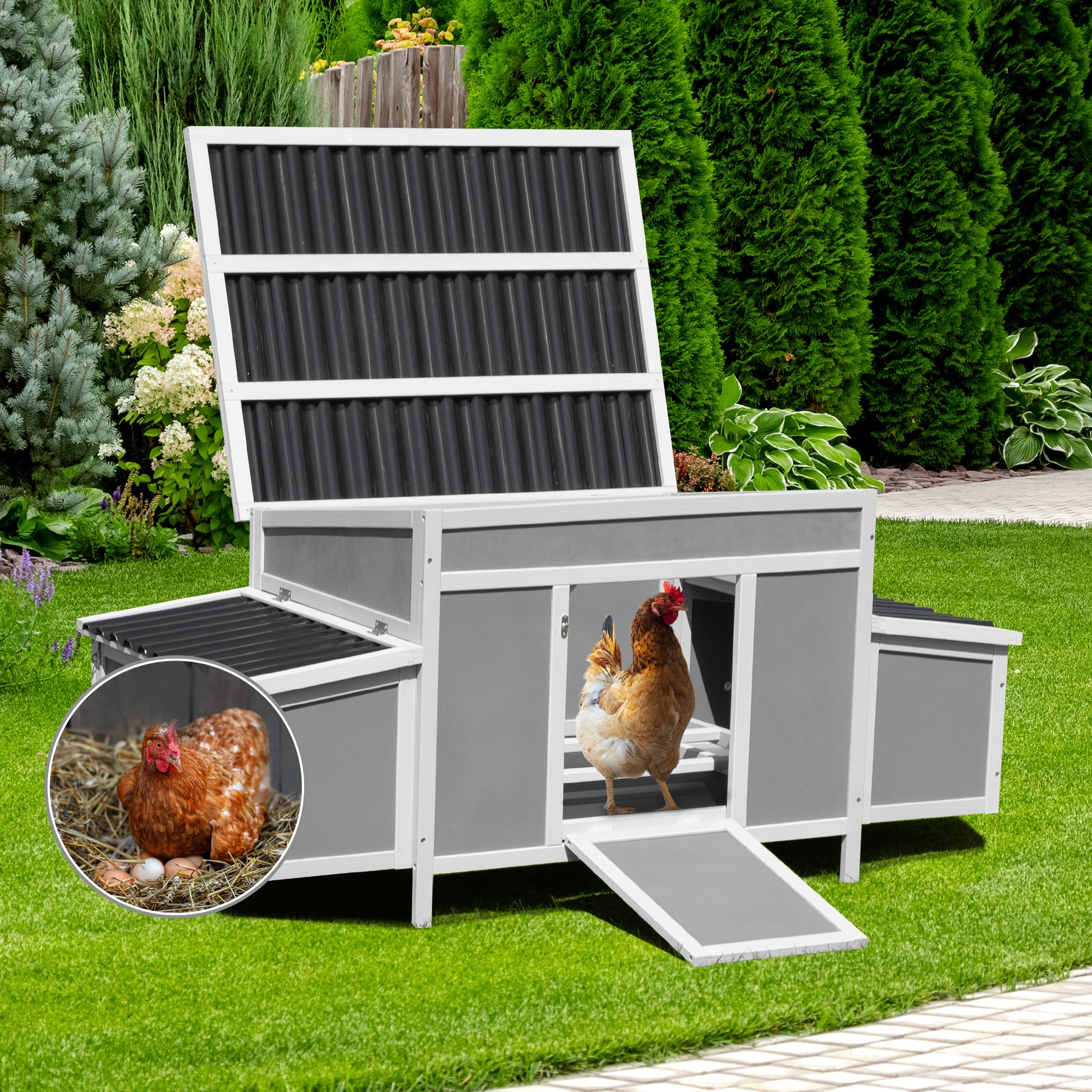 Weatherproof Wood Chicken Coop With Nesting Boxes, Indoor Outdoor, Gray Gray Wood