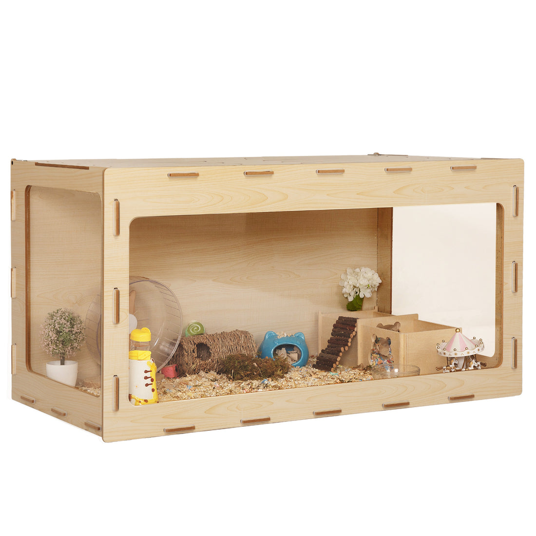 Wooden Hamster Cage Small Animals House, Acrylic Hutch For Dwarf Hamster, Guinea Pig, Chinchilla, Opening Top With Air Vents Natural Mdf