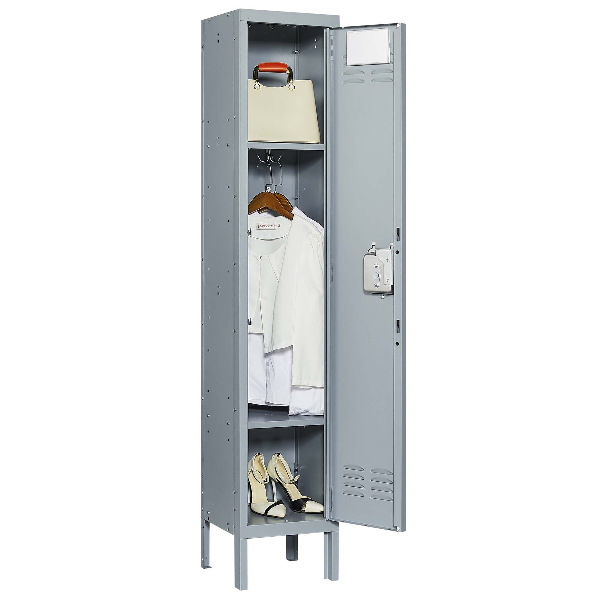 1 Door 66"H Metal Lockers With Lock For Employees,Storage Locker Cabinet For Home Gym Office School Garage,Gray Freestanding 3 4 Spaces Gray Gym Door Locks Modern Metal Metal