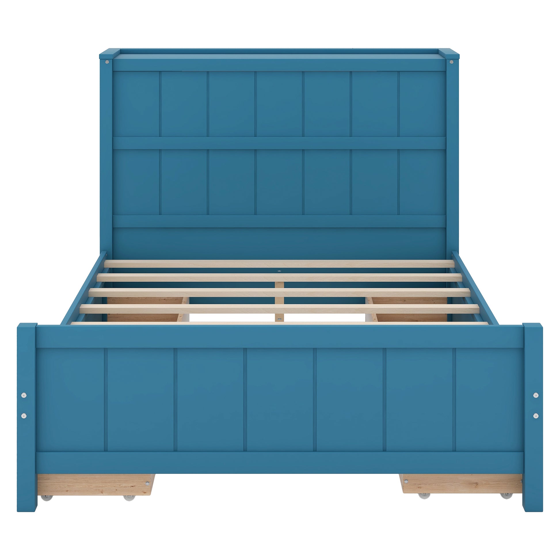 Full Size Platform Bed With Drawers And Storage Shelves, Blue Blue Solid Wood Mdf