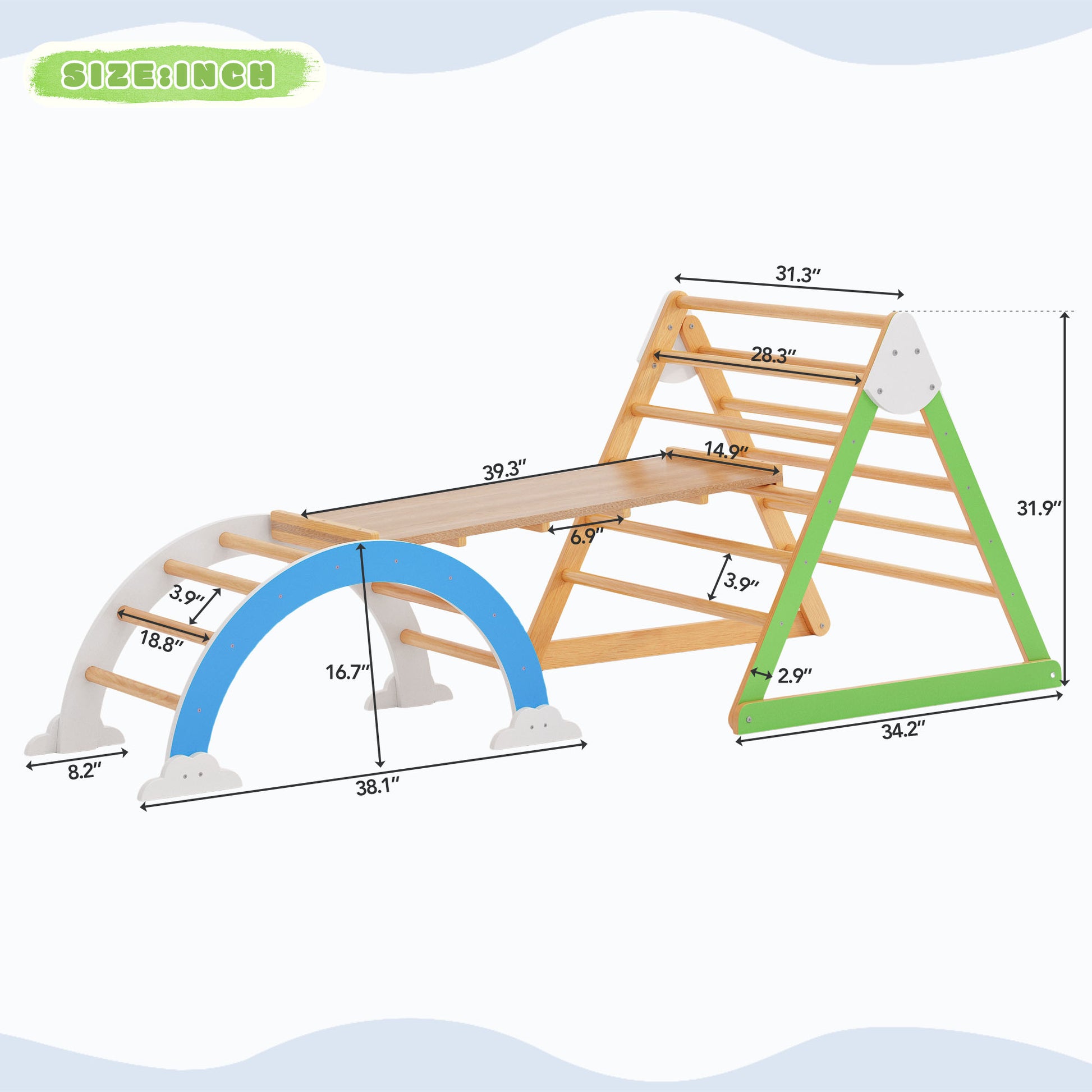 Wooden Climbing Triangle Toys Indoor Arc Climber Jungle With Ramp And Arch Toy Rocker, Reversible Multifunction Playset Natural Wood Playground Natural Wood Wood