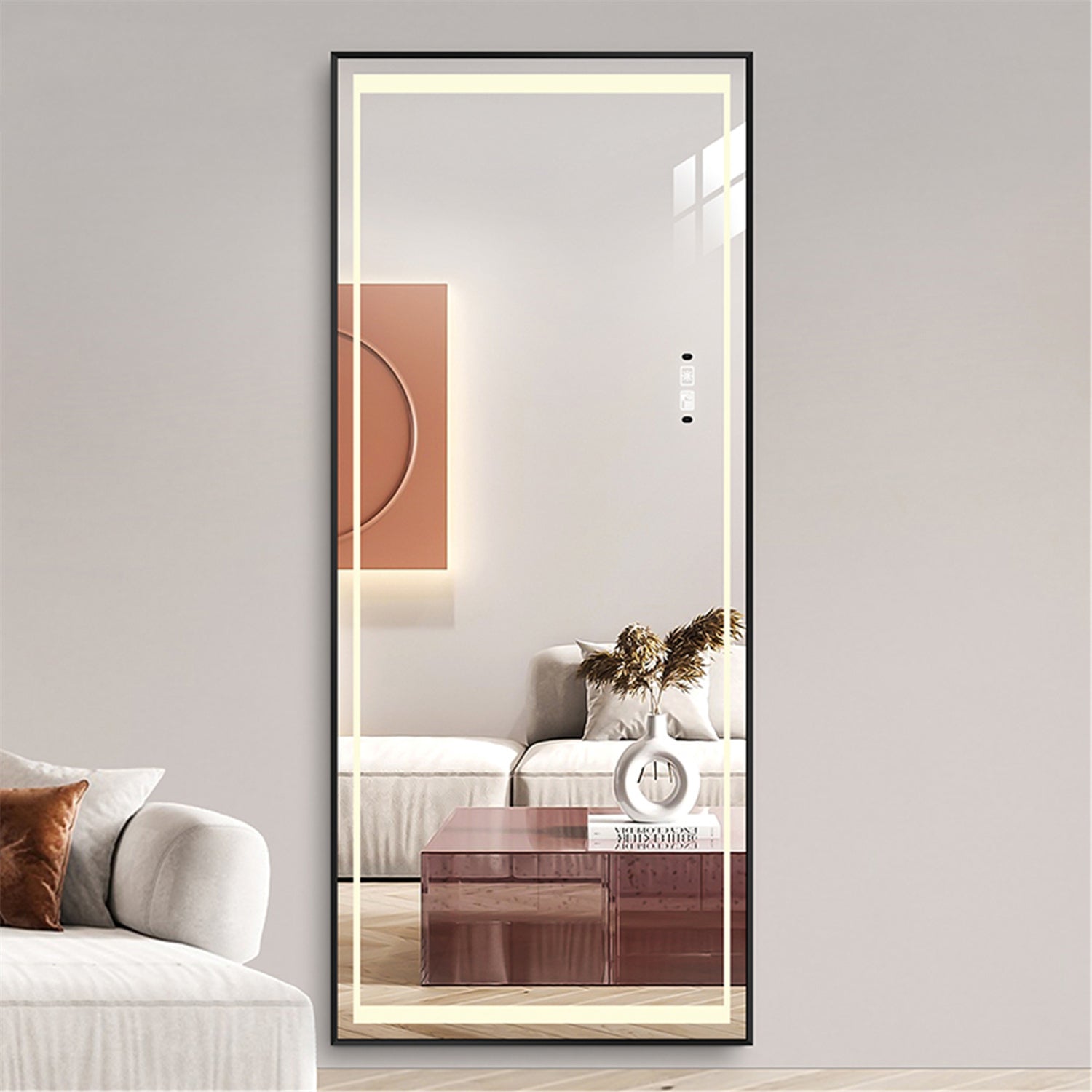 Clearance Goods Full Length Mirrors Intelligent Human Body Induction Mirror Led Aluminum Floor Mirrors Stand Full Body Dressing Room Hotel Mirror Big Size Safe Touch Button Black Aluminium