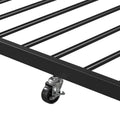 Queen Size Metal Platform Bed Frame With Twin Size Trundle, Upholstered Headboard, Sockets, Usb Ports And Slat Support, No Box Spring Needed, Black Black Metal