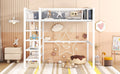 Full Size Metal Loft Bed With 4 Tier Shelves And Storage, White Full White Metal