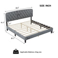 King Size Adjustable Headboard With Fine Linen Upholstery And Button Tufting For Bedroom, Wave Top Light Grey Light Grey Wood