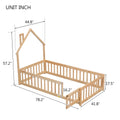 Twin House Shaped Headboard Floor Bed With Fence,Natural Twin Natural Wood Bedroom American Design Pine Bed Frame Pine