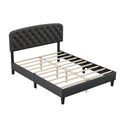 Queen Size Adjustable Headboard With Fine Linen Upholstery And Button Tufting For Bedroom, Wave Top Dark Grey Dark Grey Wood