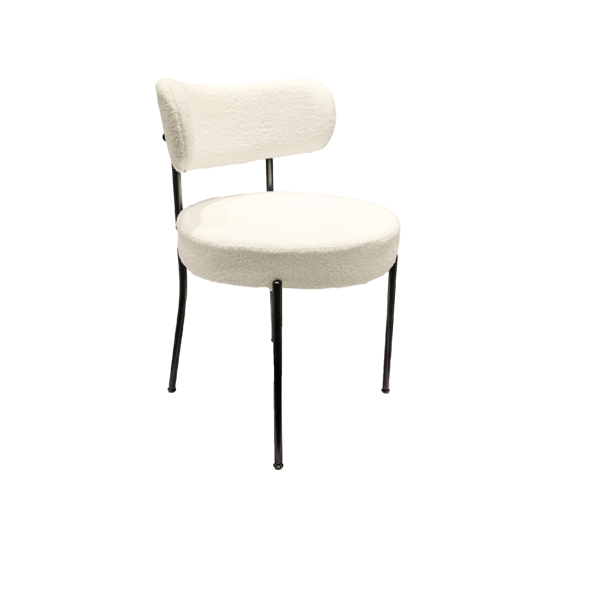 White Dining Chairs Set Of 4, Mid Century Modern Dining Chairs, Kitchen Dining Room Chairs, Curved Backrest Round Upholstered Boucle Dining Chair With Black Metal Legs Metal White Teddy Kitchen Dining Chairs Foam Velvet