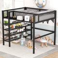 Full Size Metal Loft Bed With 4 Tier Shelves And Storage, Black Full Black Metal