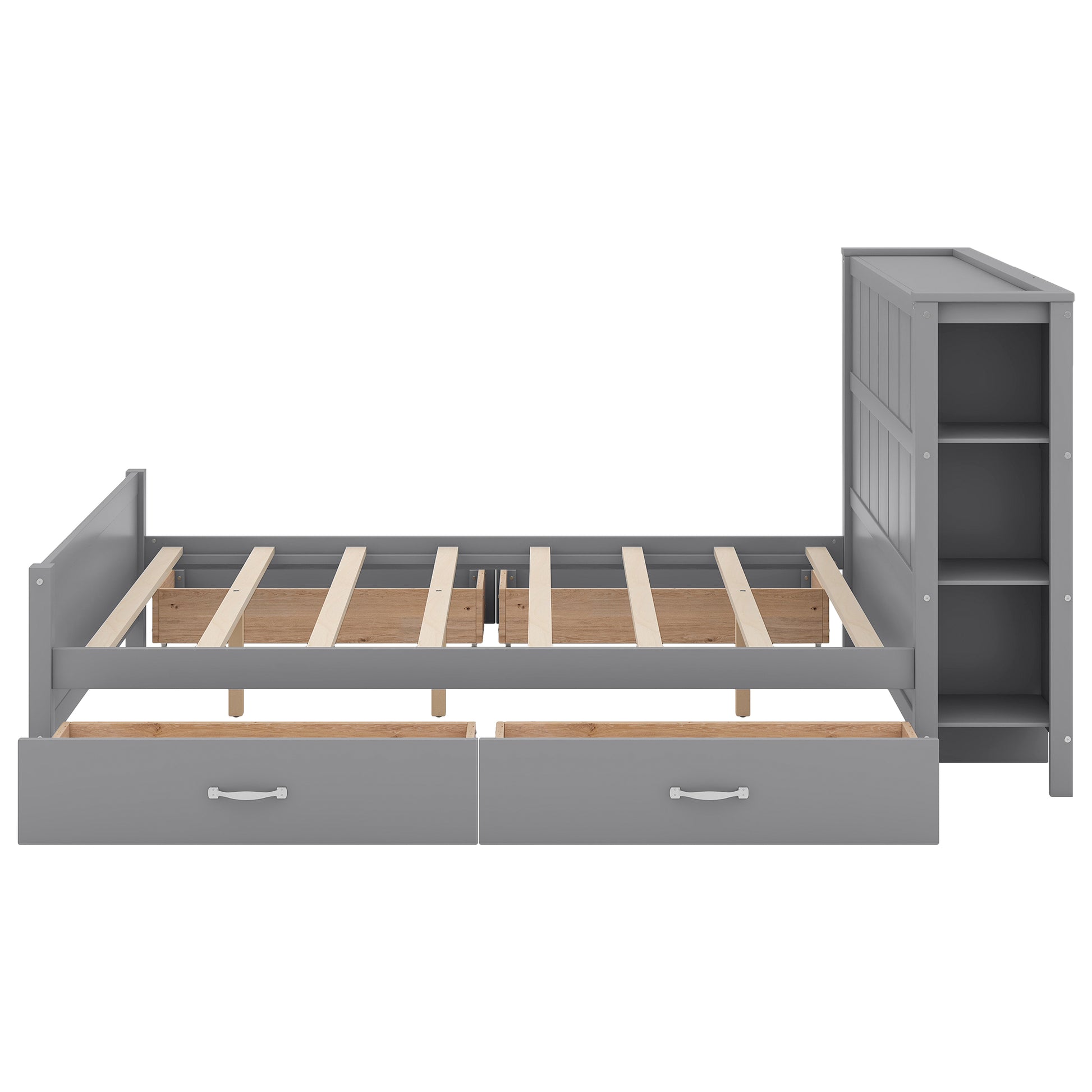 Full Size Platform Bed With Drawers And Storage Shelves, Gray Gray Solid Wood Mdf