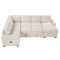 Sectional Sleeper Sofa With Pull Out Bed And Lounge Chair, Usb And Type C Interfaces, Suitable For Living Room, Office, And Spacious Spaces Beige Polyester