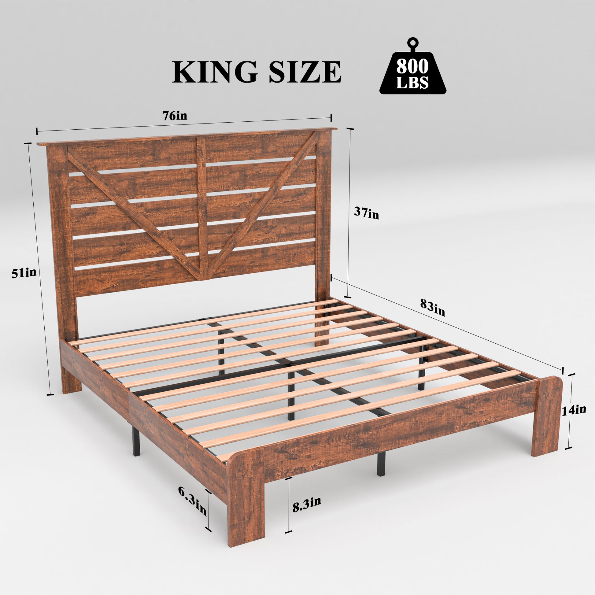 King Bed Frame Headboardwood Platform Bed Framenoise Free,No Box Spring Needed And Easy Assembly Tool,Large Under Bed Storage, Vintage Brown Box Spring Not Required King Dark Brown Wood Brown Bedroom Bed Frame Metal & Wood