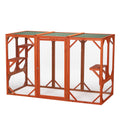 Wooden Cat House, Outdoor Cat Cage With Water Proof Asphalt Planks And Cat Perches, Orange Orange Wood Metal