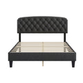 Queen Size Adjustable Headboard With Fine Linen Upholstery And Button Tufting For Bedroom, Wave Top Dark Grey Dark Grey Wood