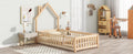 Twin House Shaped Headboard Floor Bed With Fence,Natural Twin Natural Wood Bedroom American Design Pine Bed Frame Pine