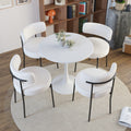 White Dining Chairs Set Of 4, Mid Century Modern Dining Chairs, Kitchen Dining Room Chairs, Curved Backrest Round Upholstered Boucle Dining Chair With Black Metal Legs Metal White Teddy Kitchen Dining Chairs Foam Velvet