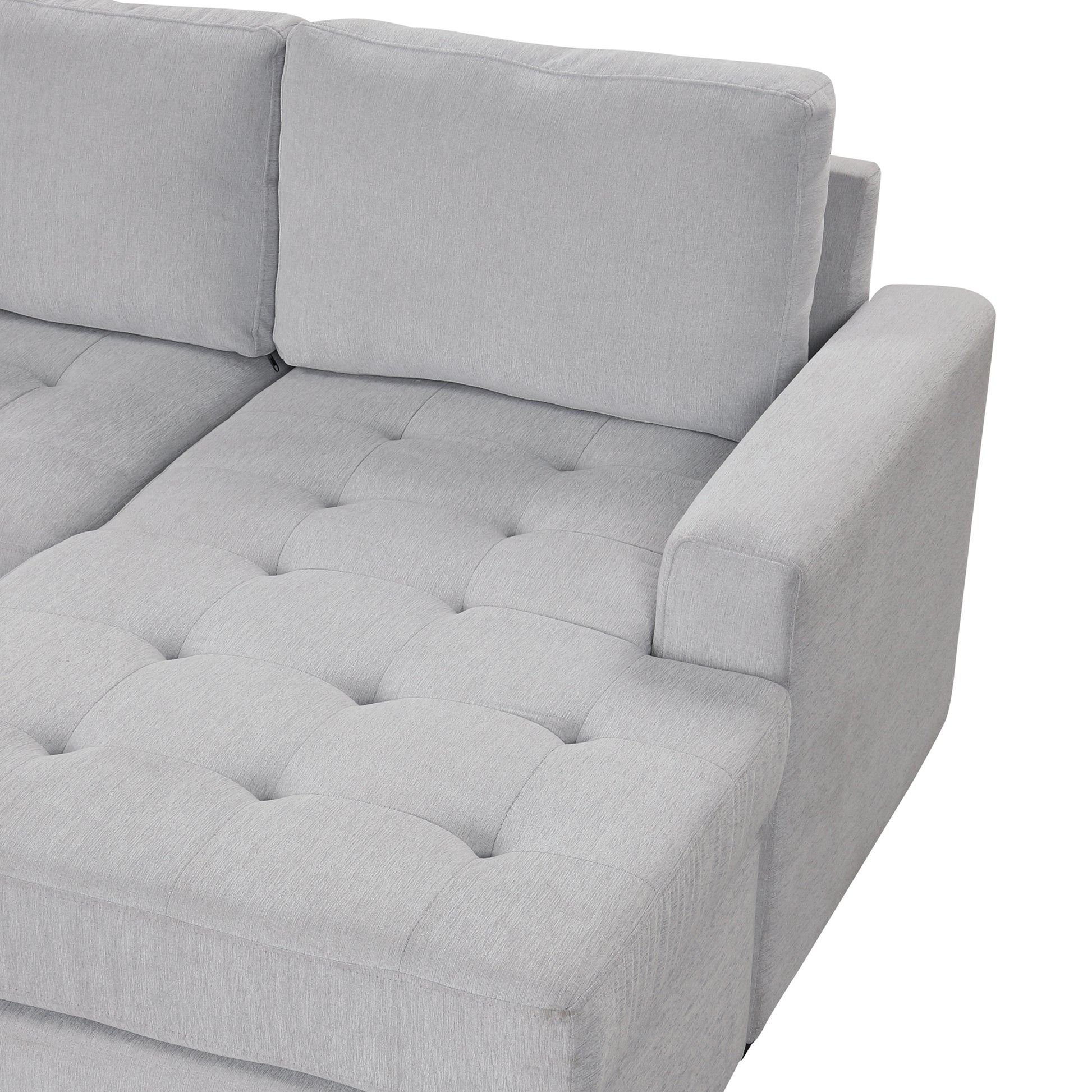 Sectional Sleeper Sofa With Pull Out Bed And Lounge Chair, Usb And Type C Interfaces, Suitable For Living Room, Office, And Spacious Spaces Gray Polyester