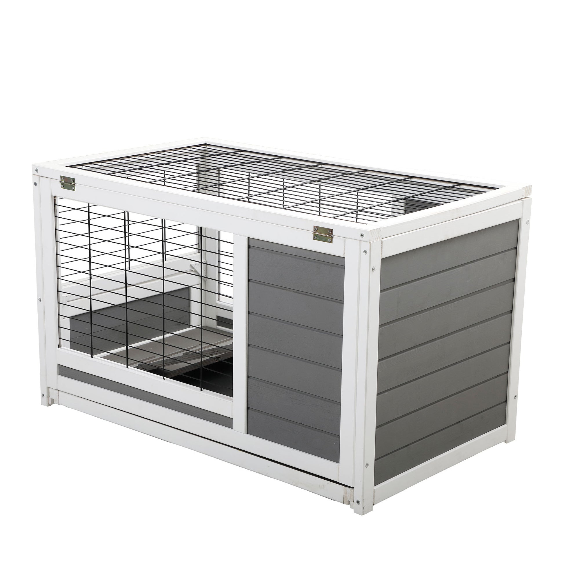 Luxury 2 Storey Pet House Box Wooden Cage Comfy Cabin For Small Animals, Grey White Grey Wood