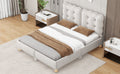 Queen Size Upholstered Platform Bed With Support Legs,Beige Beige Upholstered