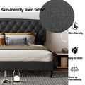 King Size Adjustable Headboard With Fine Linen Upholstery And Button Tufting For Bedroom, Wave Top Dark Grey Dark Grey Wood