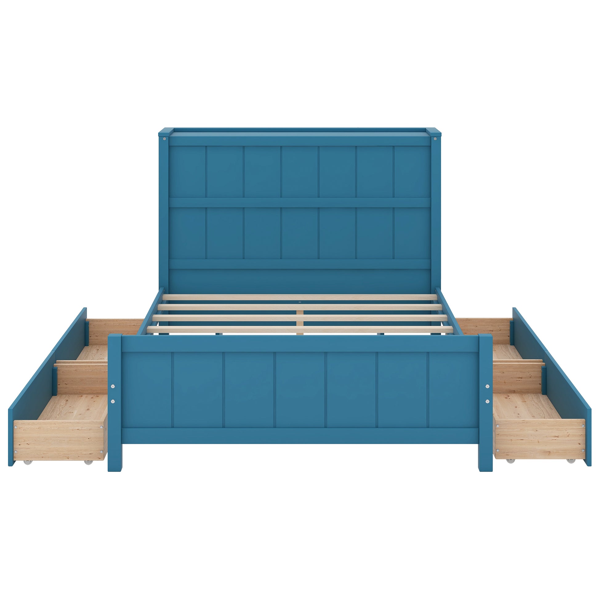 Full Size Platform Bed With Drawers And Storage Shelves, Blue Blue Solid Wood Mdf