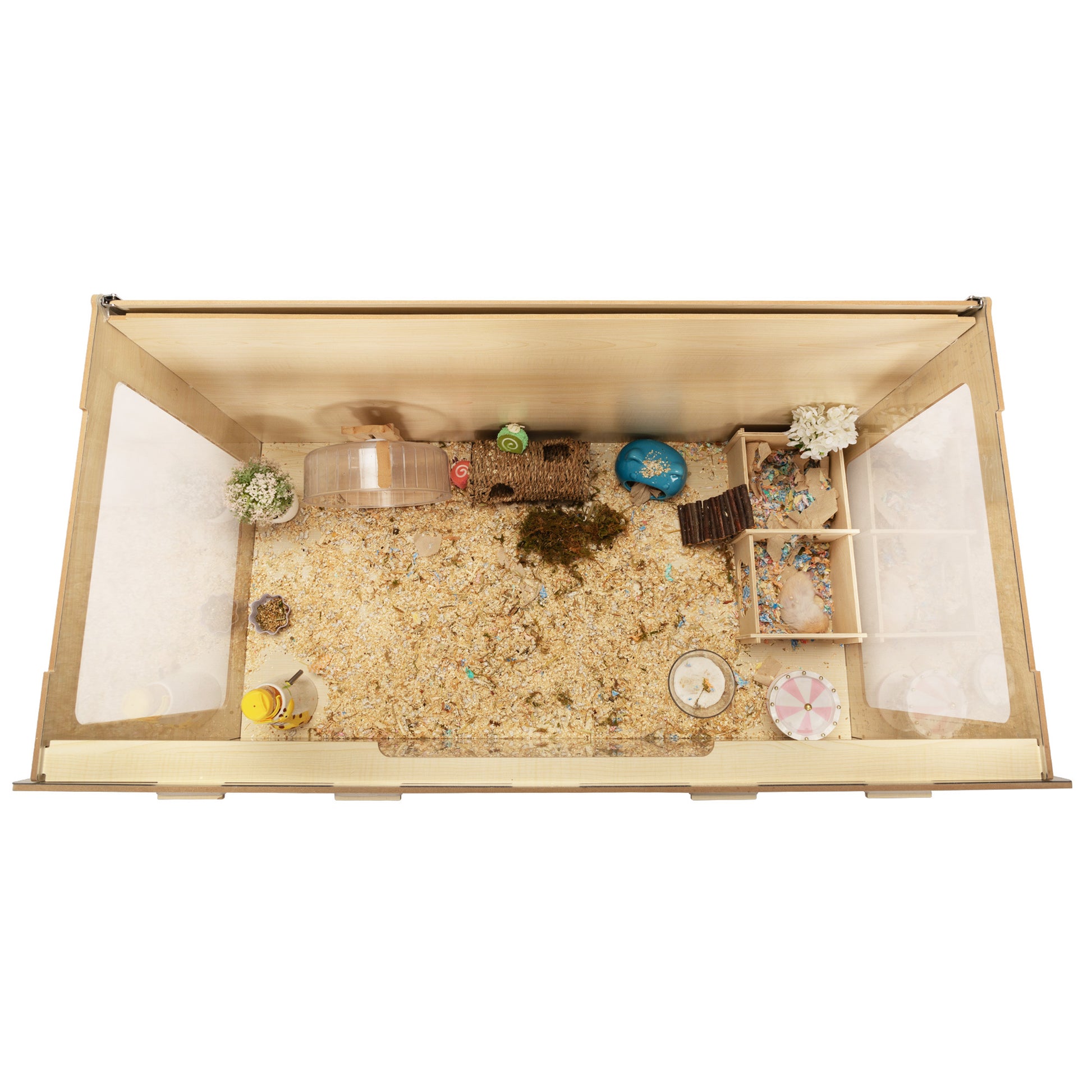 Wooden Hamster Cage Small Animals House, Acrylic Hutch For Dwarf Hamster, Guinea Pig, Chinchilla, Opening Top With Air Vents Natural Mdf