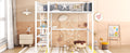 Full Size Metal Loft Bed With 4 Tier Shelves And Storage, White Full White Metal