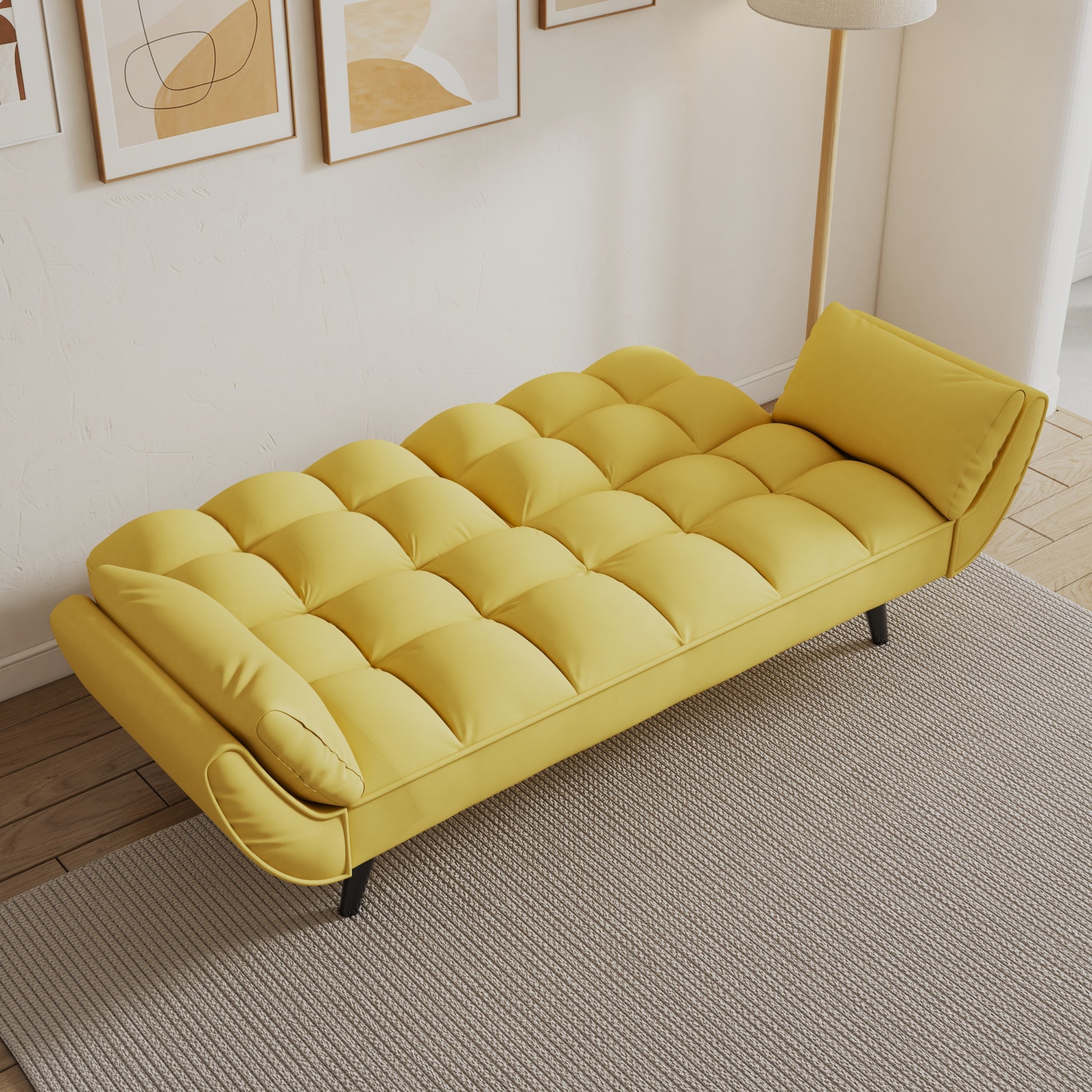 57 Inch Yellow Sofa Soft Two Armrests Throw Pillow Pillow Comfortable Fit Apartment Bedroom Small Space Yellow Polyester Blend 2 Seat