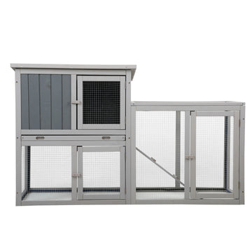 Wooden Rabbit Hutch Chicken Coop With 1 Removable Tray And 3 Lockable Doors For Indoor And Outdoor Use, Gray White Gray Wood Metal