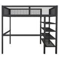 Full Size Metal Loft Bed With 4 Tier Shelves And Storage, Black Full Black Metal