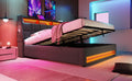 Queen Size Upholstered Platform Bed With A Hydraulic Storage System, Led And Usb Charging, Grey Without Mattress Queen Grey Metal & Wood