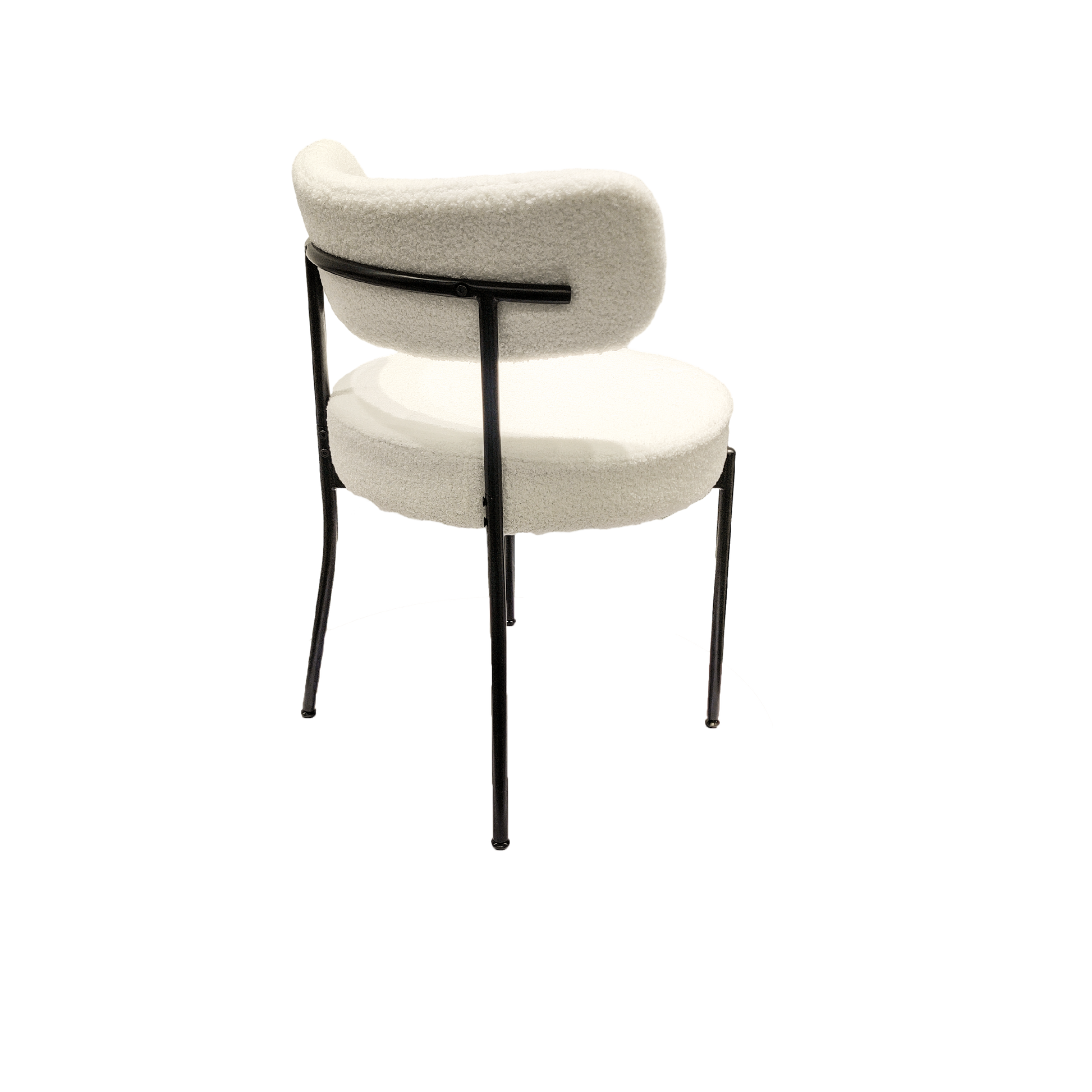 White Dining Chairs Set Of 4, Mid Century Modern Dining Chairs, Kitchen Dining Room Chairs, Curved Backrest Round Upholstered Boucle Dining Chair With Black Metal Legs Metal White Teddy Kitchen Dining Chairs Foam Velvet