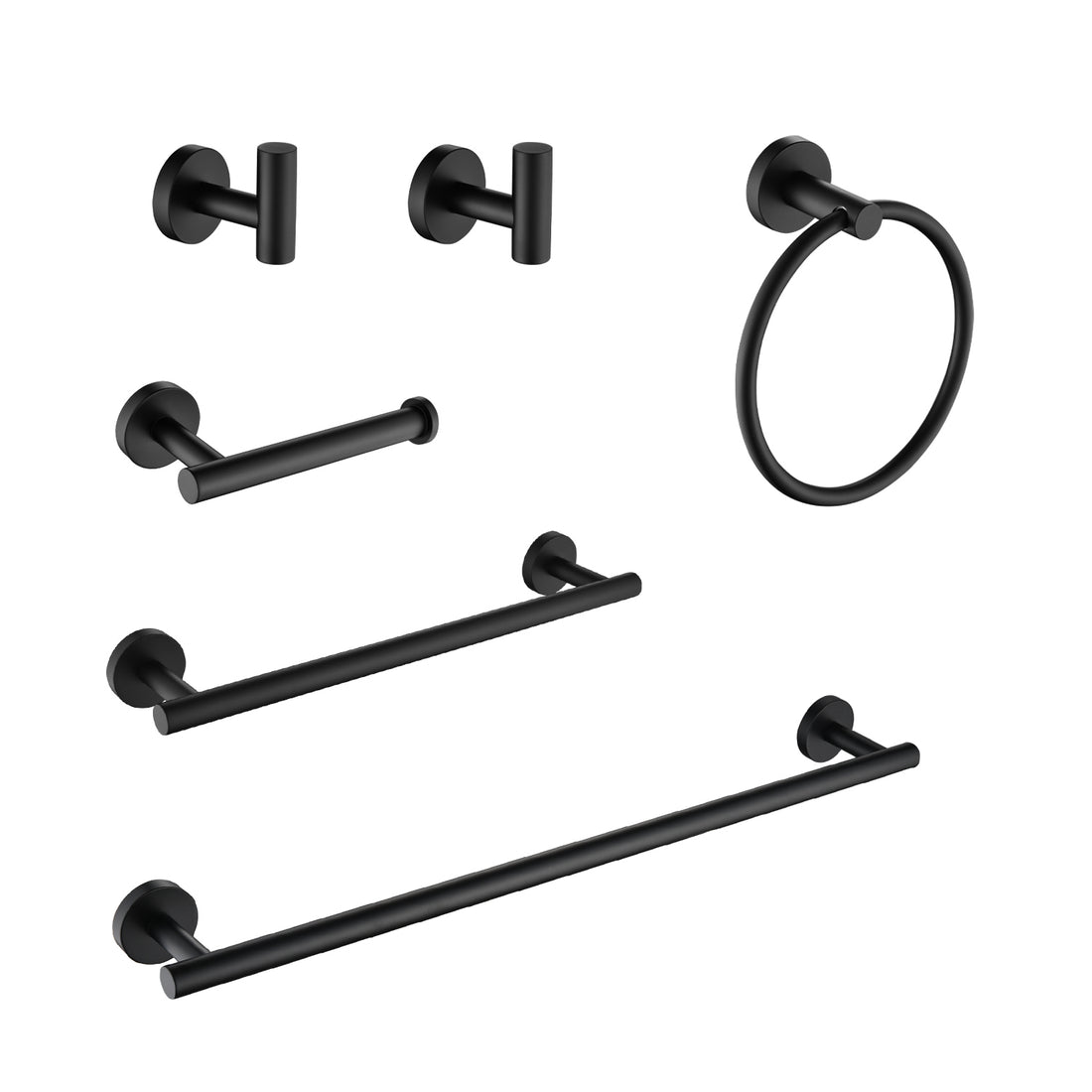 6 Piece Stainless Steel Bathroom Towel Rack Set Wall Mount Matte Black Stainless Steel