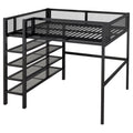 Full Size Metal Loft Bed With 4 Tier Shelves And Storage, Black Full Black Metal