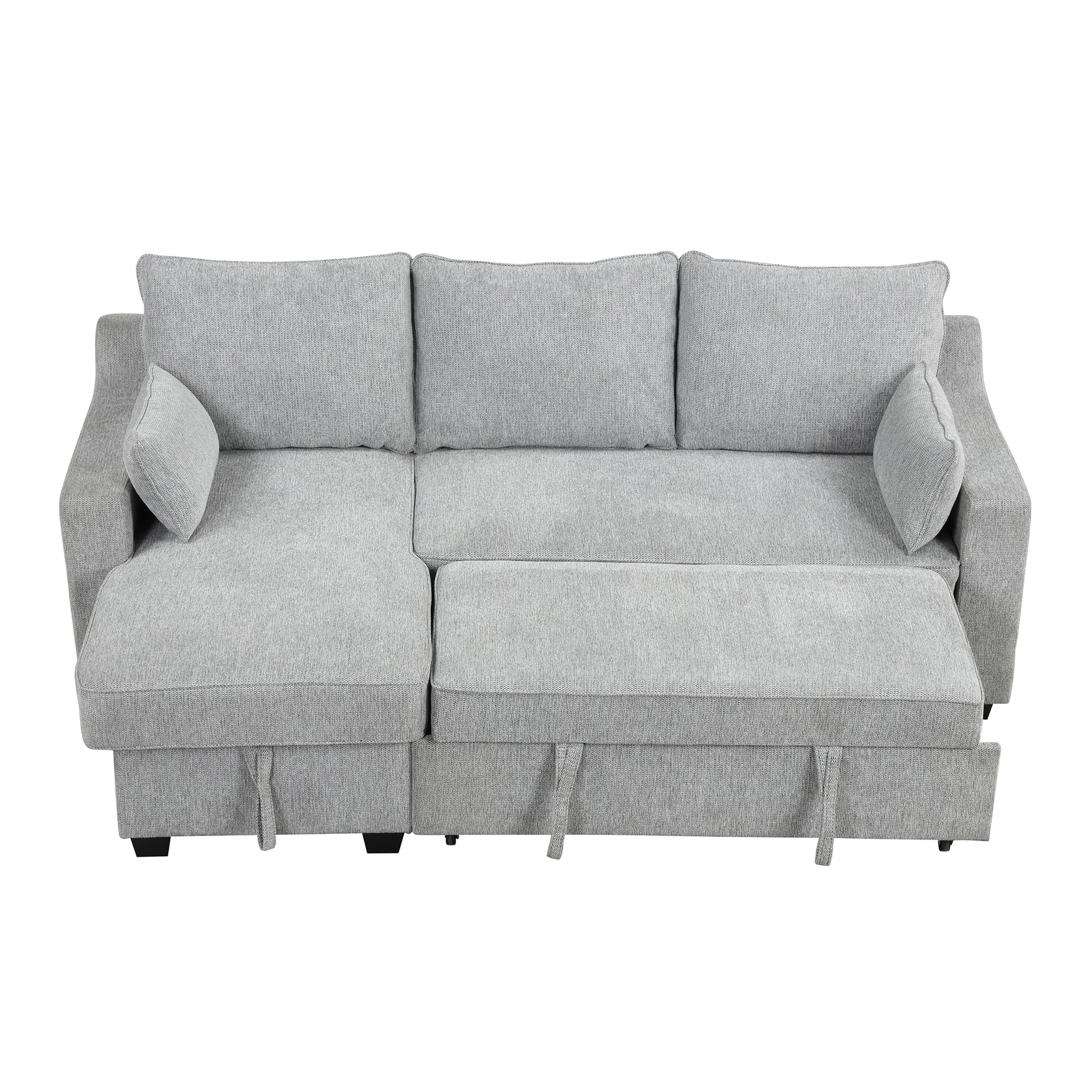 90" Pull Out Sleeper Sofa L Shaped Couch Convertible Sofa Bed With Storage Chaise, Storage Racks And Usb Ports, Light Grey Light Grey Foam Polyester 3 Seat