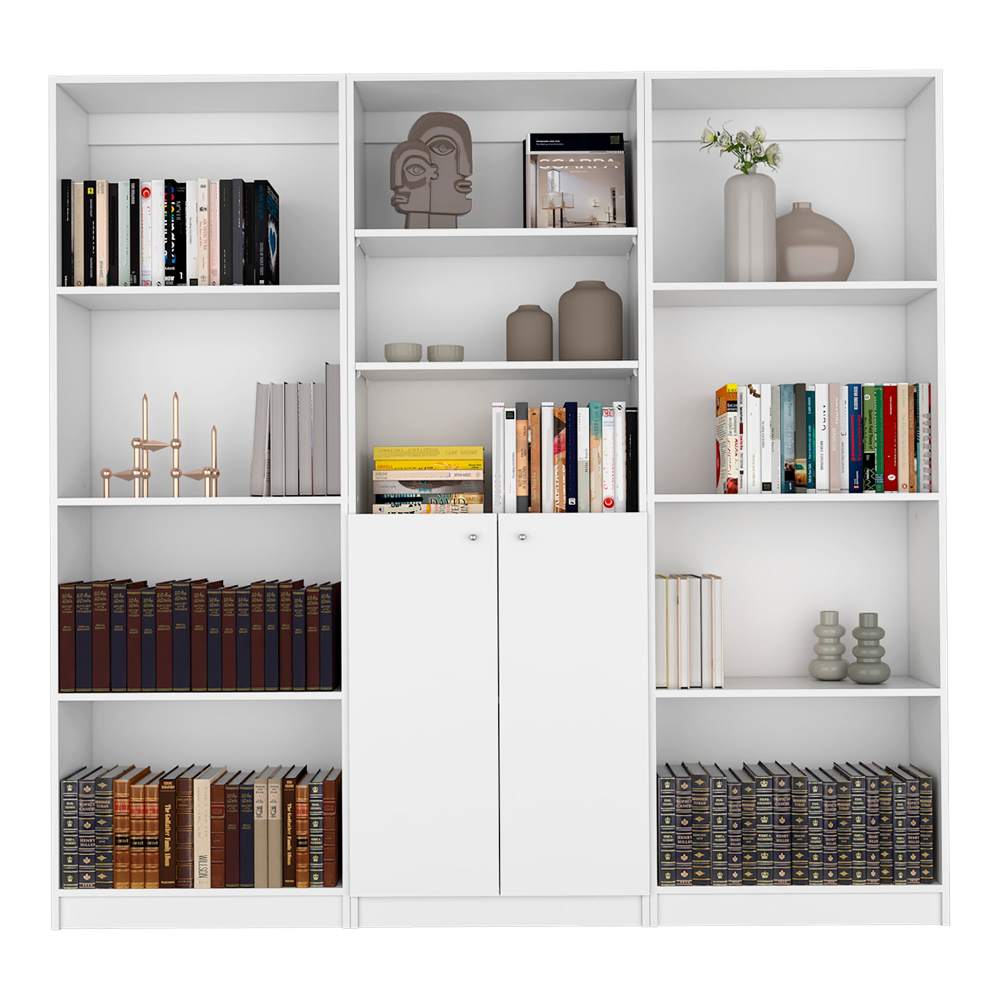 Oasis 3 Piece Living Room Set With 3 Bookcases, White White Particle Board Engineered Wood