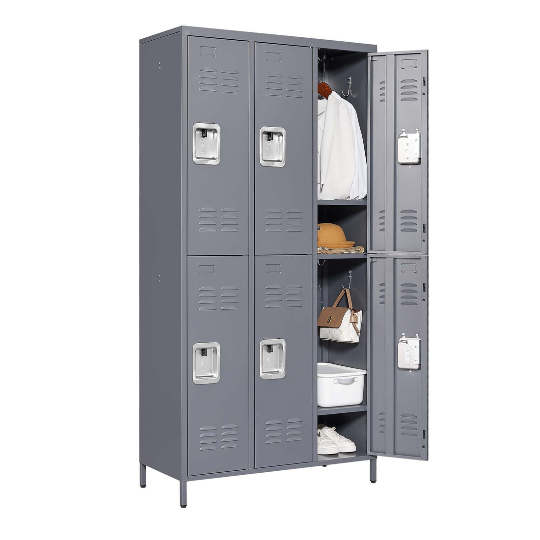 6 Door 72"H Metal Lockers With Lock For Employees,Storage Locker Cabinet For Home Gym Office School Garage,Gray Freestanding 5 Or More Spaces Gray Gym Door Locks Modern Metal Metal