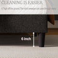 Queen Size Adjustable Headboard With Fine Linen Upholstery And Button Tufting For Bedroom, Wave Top Dark Grey Dark Grey Wood