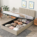 Queen Upholstered Platform Bed With Lifting Storage, Queen Size Bed Frame With Storage And Tufted Headboard,Wooden Queen Platform Bed For Kids Teens Adults,No Box Spring Needed Queen, Beige Box Spring Not Required Queen Light Beige Wood Bedroom American