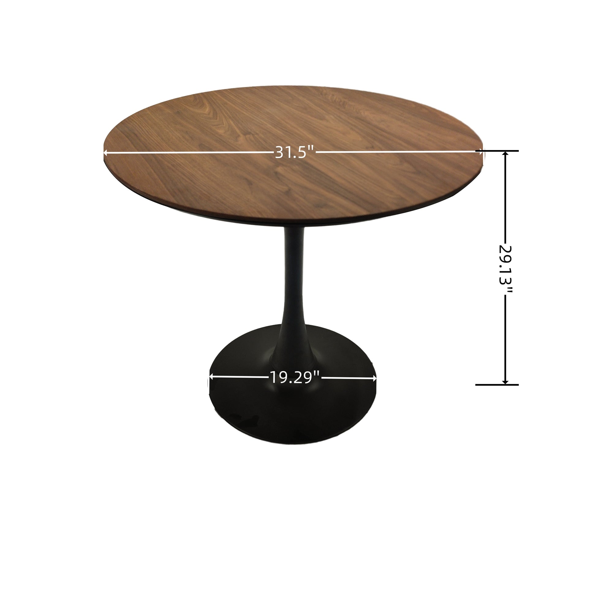 Walnut Color Round Dining Table, 31.5" Tulip Table Kitchen Dining Table 2 4 People With Mdf Table Top And Black Metal Pedestal Base And Brown Dining Chair 4 Piece Set For Black Metal Legs Walnut Brown Seats 4 Mdf