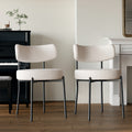 White Dining Chairs Set Of 4, Mid Century Modern Dining Chairs, Kitchen Dining Room Chairs, Curved Backrest Round Upholstered Boucle Dining Chair With Black Metal Legs Metal White Teddy Kitchen Dining Chairs Foam Velvet
