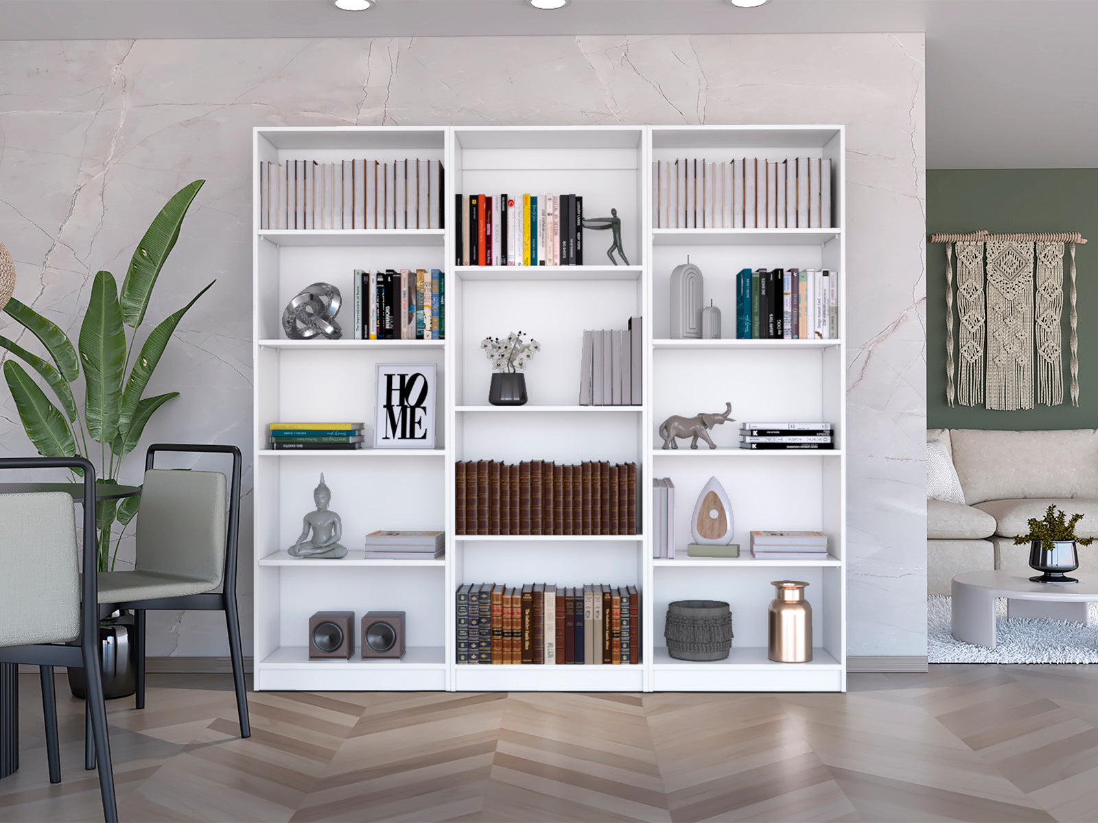 Blende 3 Piece Living Room Set With 3 Bookcases, White White Particle Board Engineered Wood